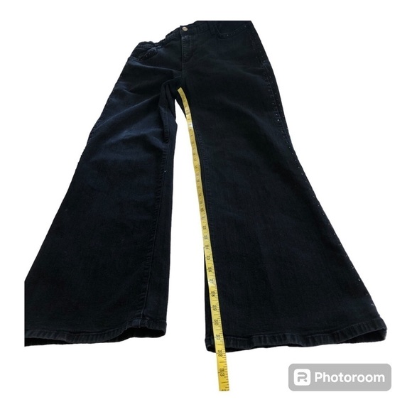 NYDJ Woman’s Denim Tummy Tuck Bootcut Black Rhinestone Jeans Size 14 - Picture 4 of 16